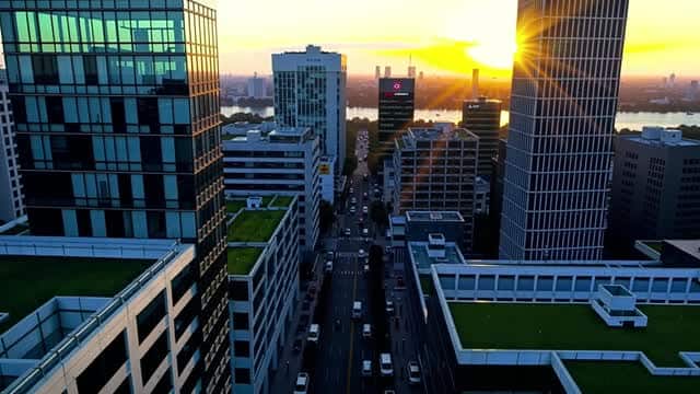 Modern urban architecture with city buildings at sunset AI video preview