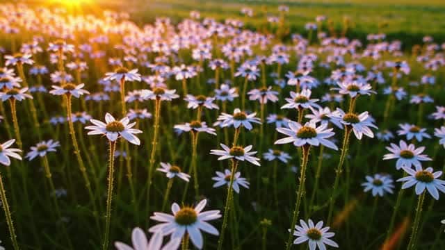 Golden hour field of wildflowers under setting sun AI video preview