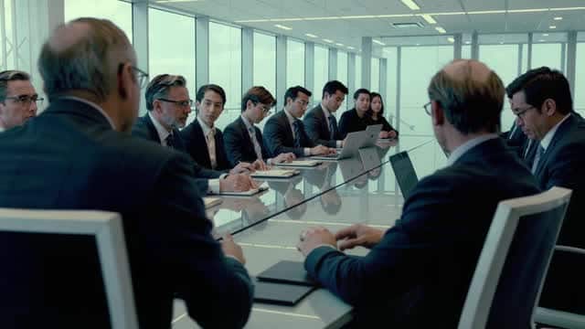 Group of professionals in a corporate meeting room AI video preview