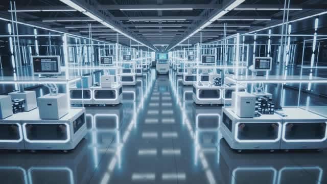 High tech futuristic computing lab server room AI video preview