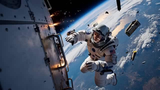 低軌道で船外修理作業を行う宇宙飛行士 AI video preview