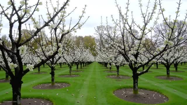 Springtime bloom in an apple orchard row AI video preview
