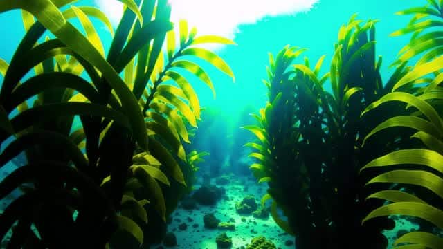 海藻の森に差し込む水中の木漏れ日 AI video preview