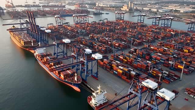 Global logistics and container shipping in modern industrial ports AI video preview