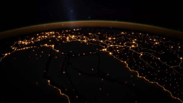 Illuminated Earth view from orbit above global cities AI video preview