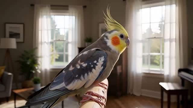 居心地のよいモダンな室内にとまる色鮮やかなオウム AI video preview