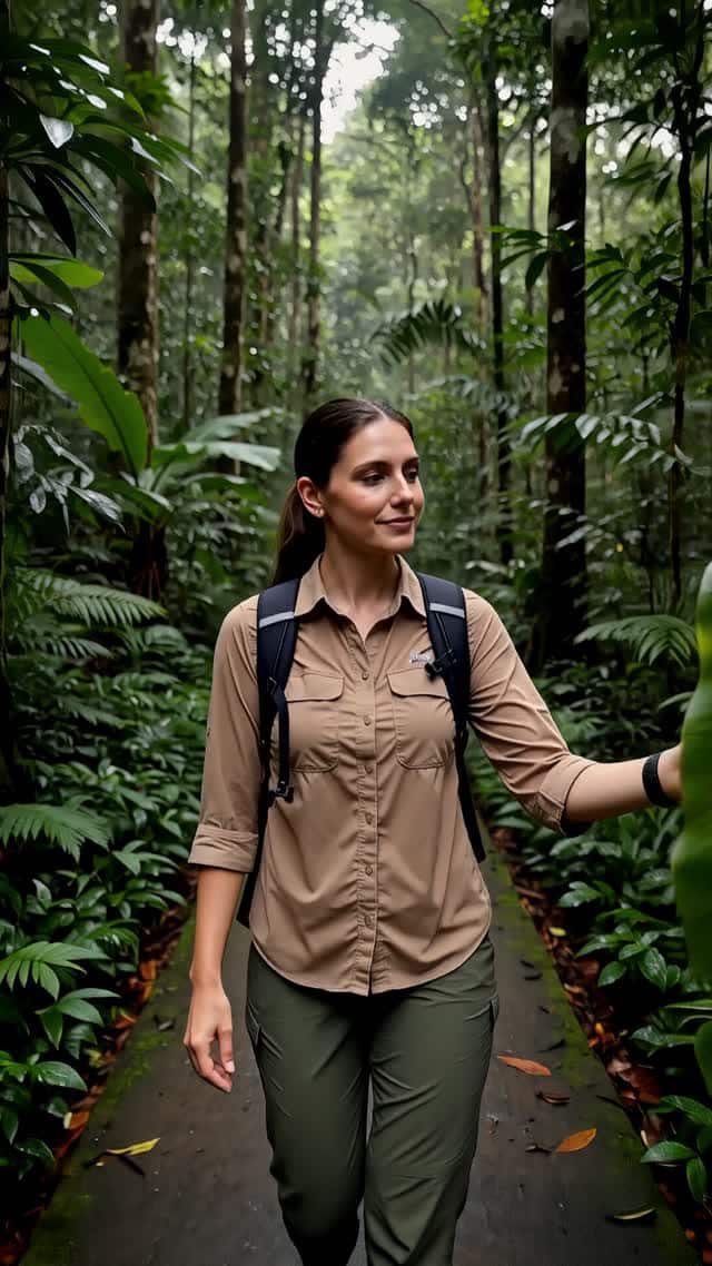 Lush jungle and waterfall hike in a rainforest vertical video AI video preview