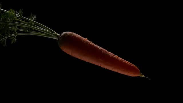 黑色背景上独立呈现的完整新鲜生胡萝卜 AI video preview