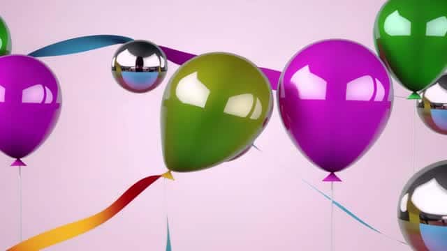 Abstract glossy balloons and spheres animation festive background AI video preview