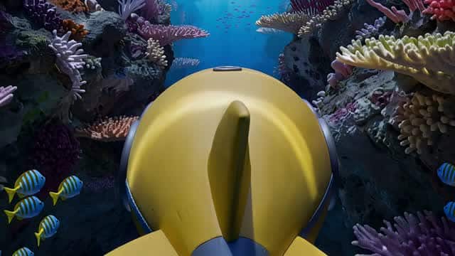 Submersible exploring vibrant tropical coral reefs underwater AI video preview