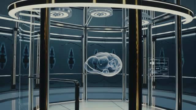 Futuristic science technology research exhibit AI video preview