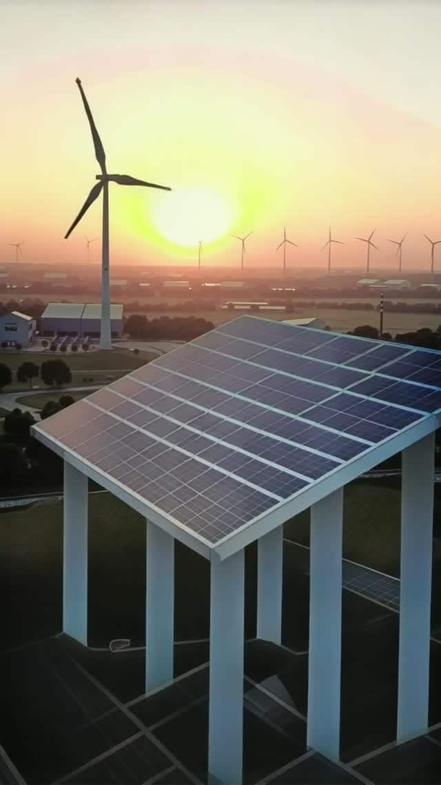 Wind and solar power generating renewable energy vertical video AI video preview