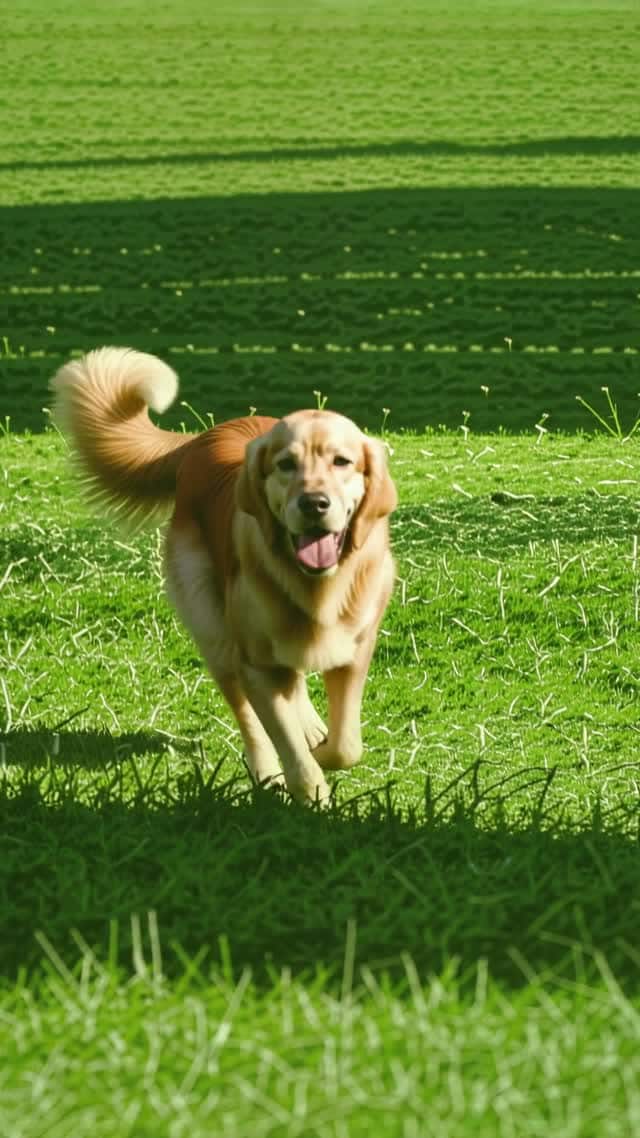 Joyful golden retriever playing in a grassy field vertical video AI video preview