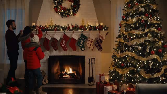 Festive family holiday celebrations with Christmas decorations and lights AI video preview