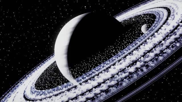 行星環和軌道月球在深空 AI video preview