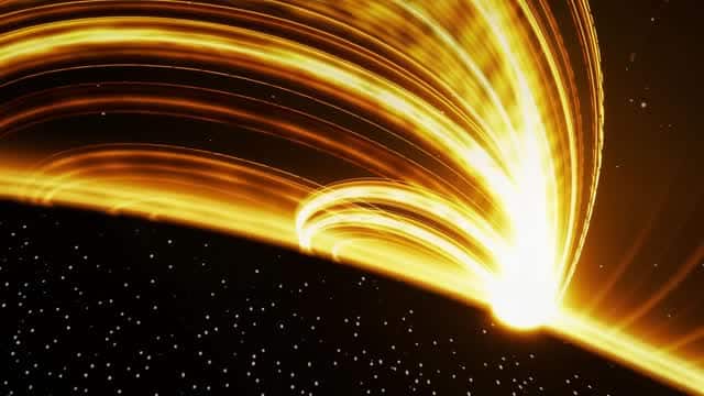 惑星の地平線を横切る宇宙エネルギーの光跡 AI video preview