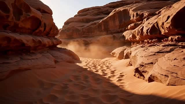 Desert landscape views traversing sand dunes and canyons AI video preview