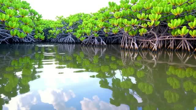 Tropical mangrove landscape with water reflections AI video preview