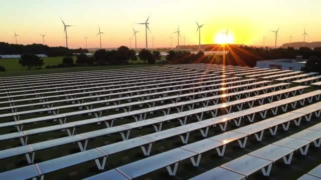 Solar and wind power generation renewable energy farm AI video preview