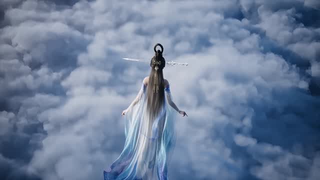 手持双剑站在魔法云海中的女性 AI video preview